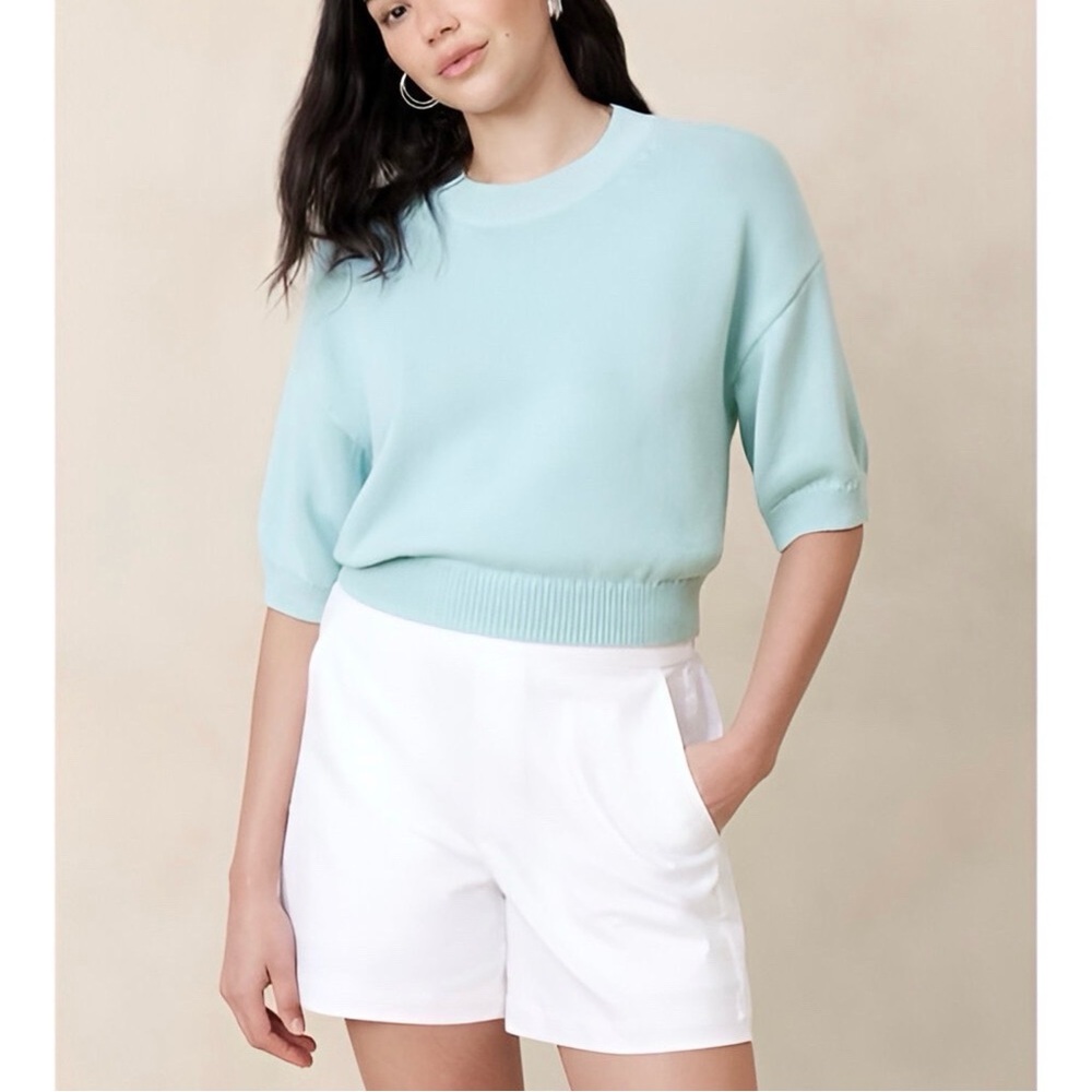 Chunky Cropped Short Sleeve Sweater Medium Blue Banana Republic Factory